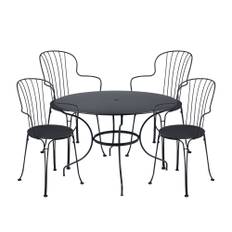 Fermob - Opéra+ matgrupp bord runt Ø117cm & 4 karmstolar anthracite - Matgrupper utomhus