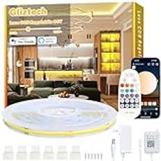 Gliztech 10M White COB LED Strip Light Alexa kompatibel, 3000k till 6500k varmvit till kall vit Dimbar Ultra Bright Cob Strip, underskåpbelysning med fjärrkontroll och app för kök, sovrum