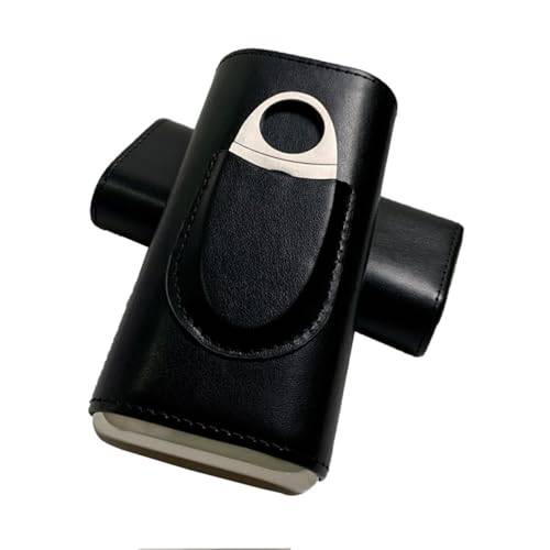 Cigarrfodral med 3 rör, cigarrlåda med cigarrskärare, cigarrhumidor, cigarrfodral läder, cigarrhållare för hem och resor, svart, Retro