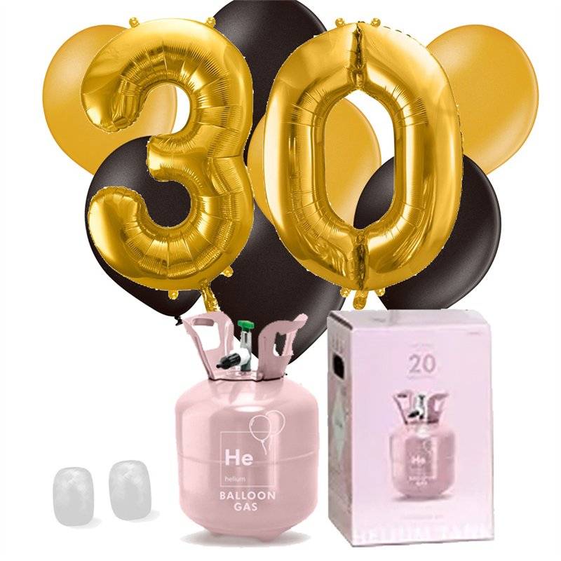 Ballonkit med Helium 30 Års Sort og Guld