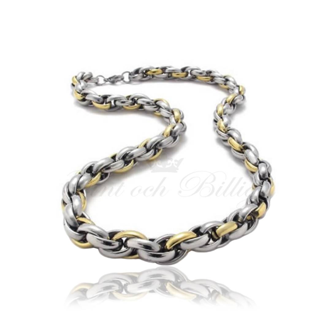 Two Tone Soft - Läckert Pansar Halsband 18k Guldpläterat 316L Rostfritt Stål 145g 10mm*600mm