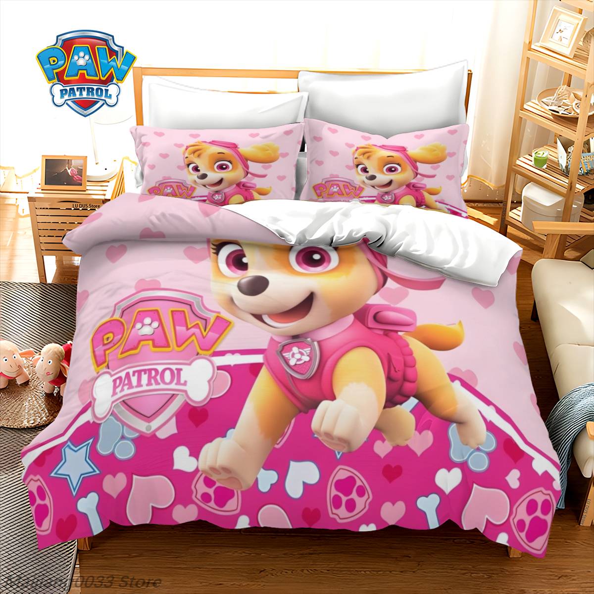 Paw Patrol Skye Bedding Set 3Pcs Kids Duvet Cover Set Pink Cartoon Quilt Cover Pillowcase Girls Bedroom Decor Birthday Gift