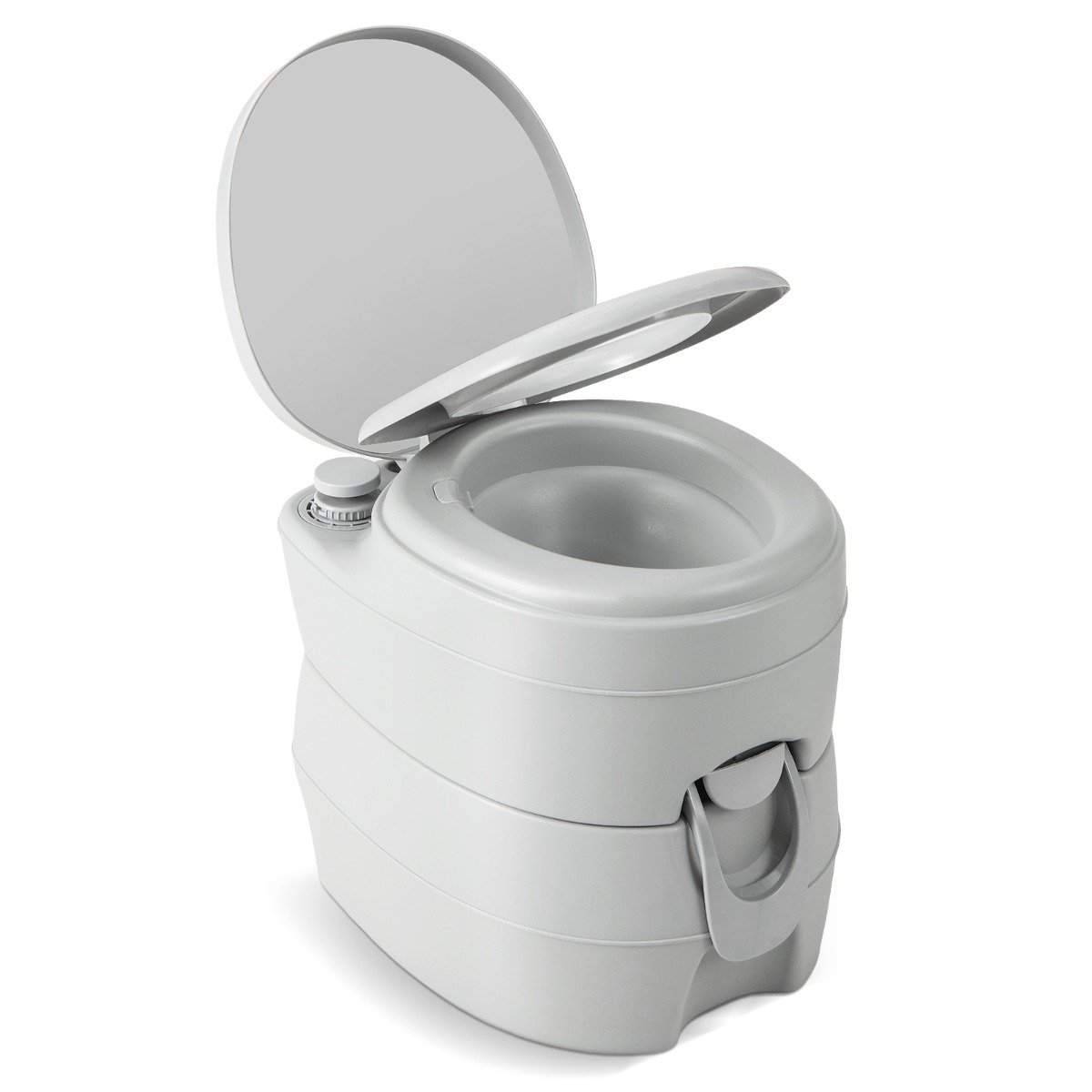 20L bærbart toilet med aftagelig affaldstank og lækagesikkert sæde og skyllepumpe grå