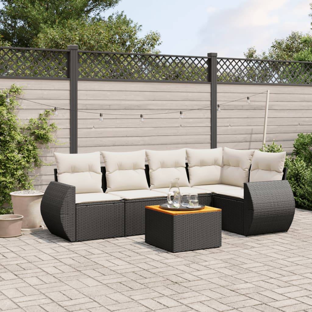 Sofasæt Til Haven 6 Dele Med Hynder Polyrattan - Sort og cremefarvet / bord hjørnedel 2x midterdel