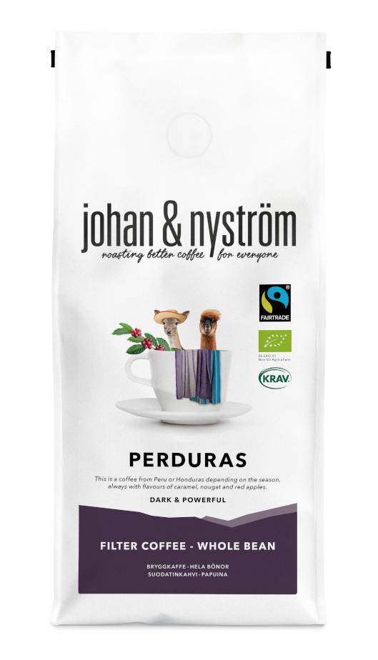 Johan & Nyström Perduras Ekologiska SE-EKO-01 mörkrostade hela kaffebönor 500g