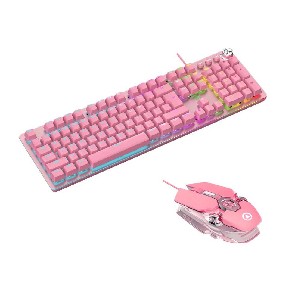 Rosa speluppsättningar mekaniskt tangentbord hörlurskombinationer mus mekanisk grön switch keybaord 3200 dpi trådbundet usb-musheadset