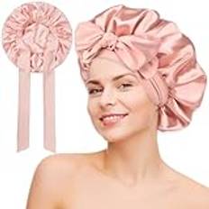 Silk Bonnet, Silk Bonnet för att sova Satin Bonnet Hair Bonnet Satin Hair Bonnet Silk Sleep Bonnet Sove Bonnet for Hair Braid Women (Rosa)