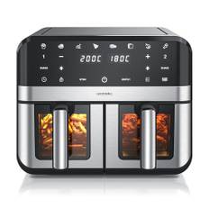 Arendo - Dual Zone Heißluftfritteuse 9L - mit 2 Kamern - XXL Kapazität – 2400 W – Sichtfenster Beleuchtung - 8in1 Airfryer - 8 Programme – Touchscreen - 3D Umluftsystem - fettarmes gesundes Kochen