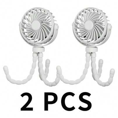 2 st Octopus barnvagnsfläkt, USB-laddningsbar tyst bärbar handhållen hopfällbar resefläkt med LED-nattlampa 3 hastigheter, lämplig för inomhusbruk, mu - Vita 2 stycken (17 x 10,5 x 4,5 cm)
