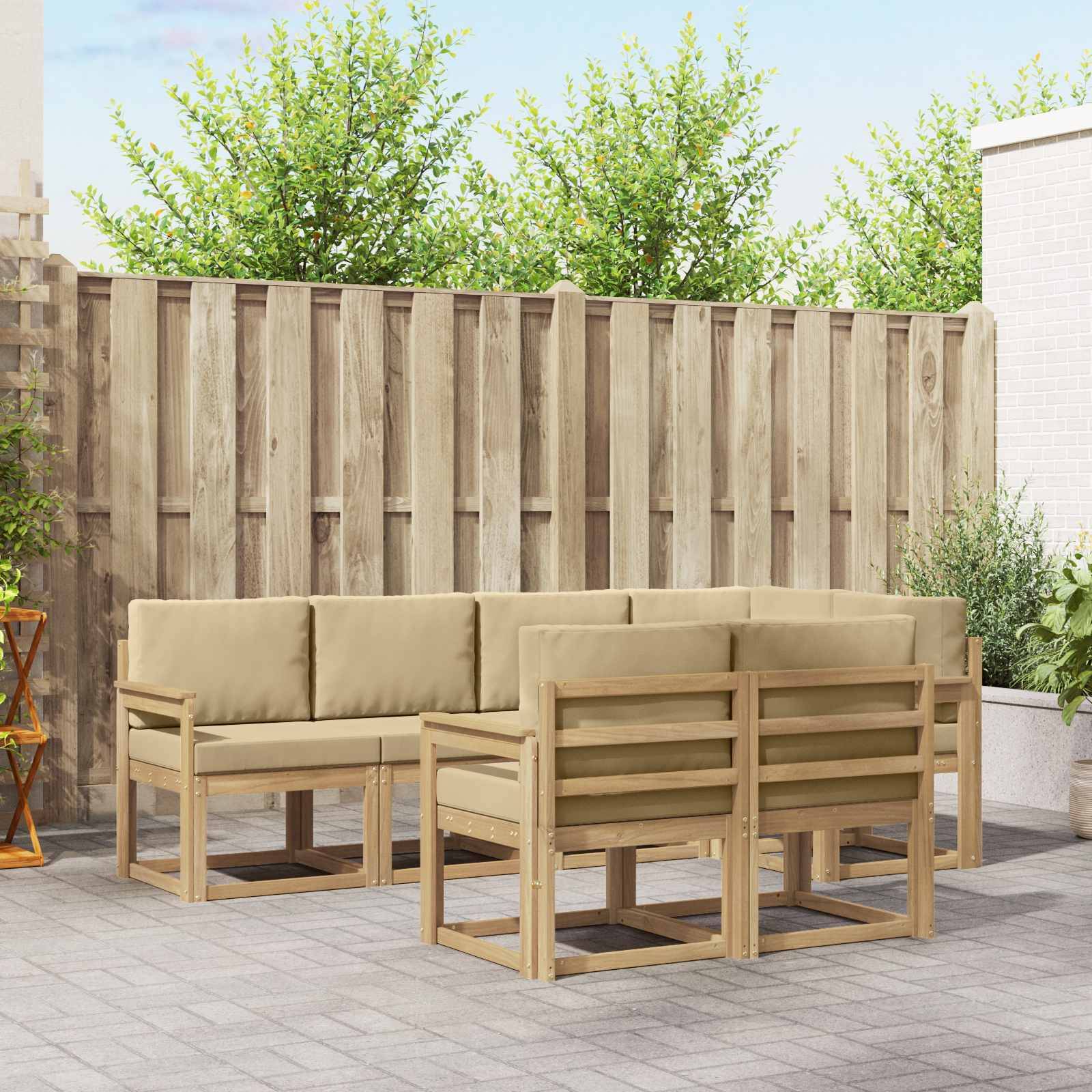 vidaXL Udendørs sofagruppe 7 stk. Hvid og Beige Polyester