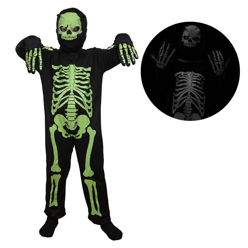 Barn Halloweenkostym Skelettkläder Lyser i mörkret Spökdräkt Fest Utklädnad 130-140cm black