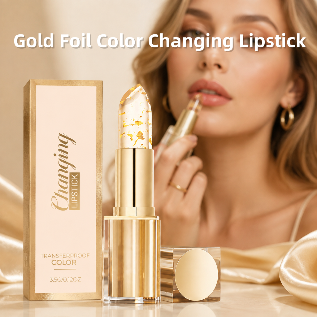 Gold Foil Color Changing Lipstick Hydrating PH Adjusting Lip Tone Long Lasting Moisturize Crystal Transparent Lip Balm Lip Gloss