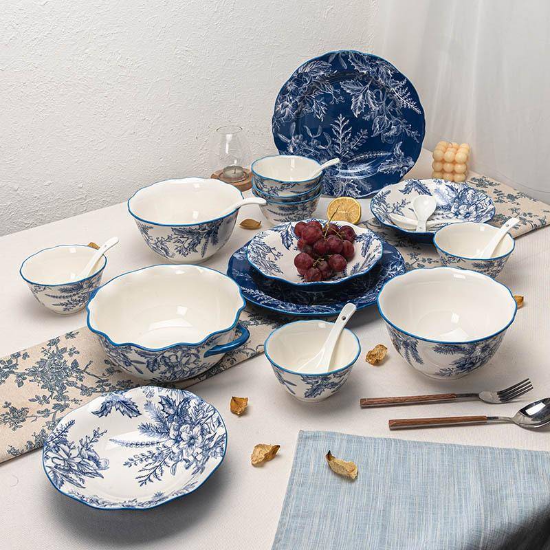 Japansk Retro Blåvit Servis, Högkvalitativ Keramisk Skål, Hushållstallrik, Värdefull Riskopp, Stor Soppskål.