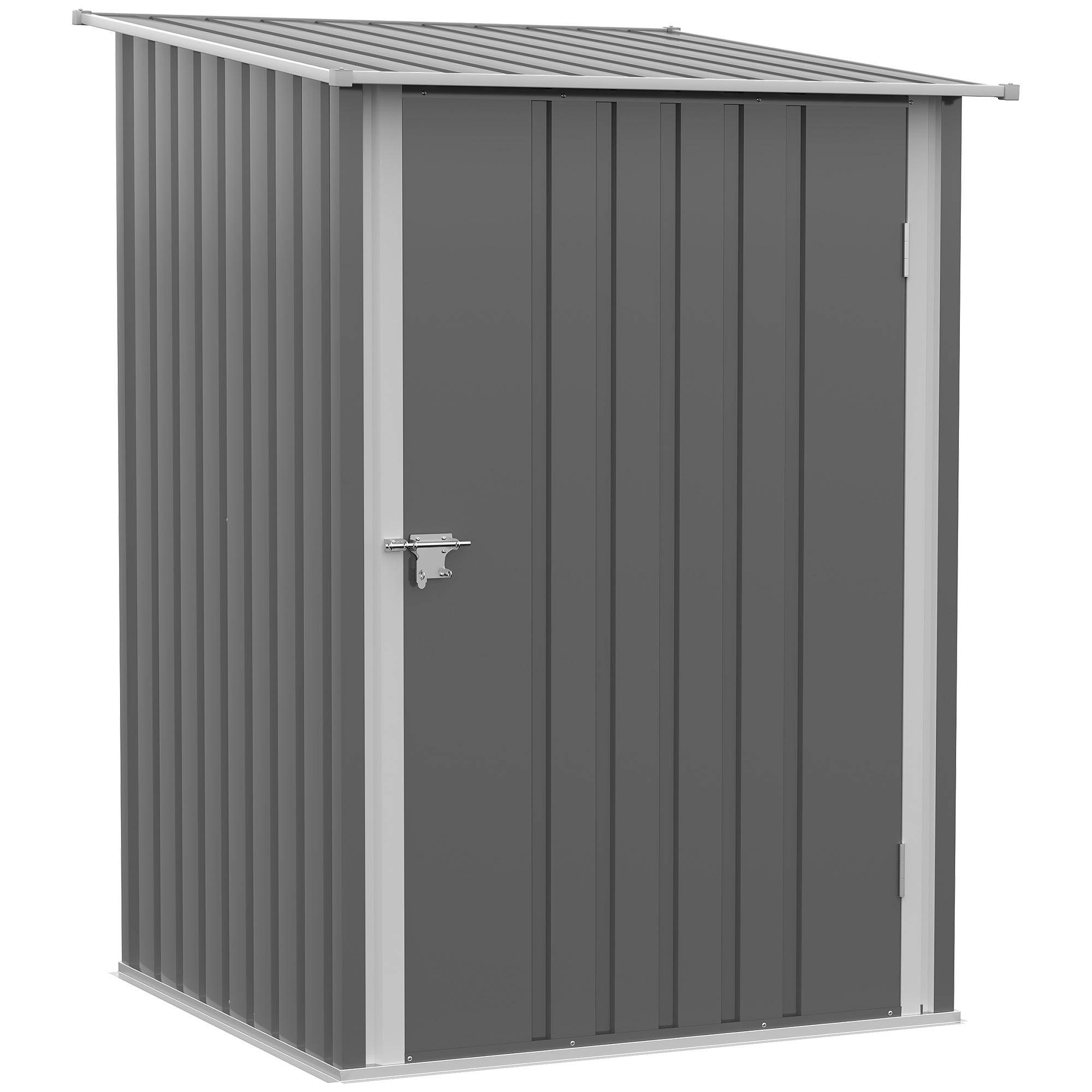 3,3 x 3,4 fot Lutande Stål Trädgårdsskjul, med Låsbar Dörr - Grå grå