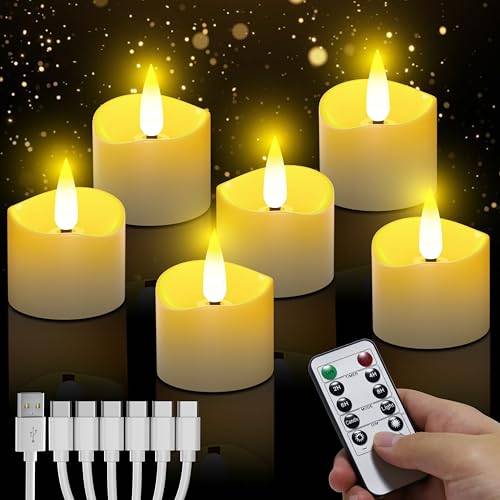 Daphomeu Uppladdningsbara Värmeljus Med Timerfunktion - 6 Stycken Flamlösa LED-ljus Med Fjärrkontroll för Bröllop, Fester, Halloween, Jul, Heminredning