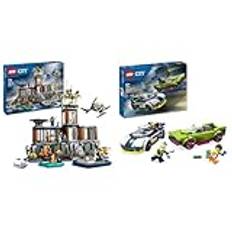 LEGO City Polisens fängelseö Byggsats med Polistema, Innehåller Minifigurer, från 7 år 60419 & LEGO City Jakt med polisbil och muskelbil, Byggsats med Leksaksbil och Minifigurer, från 6 år 60415
