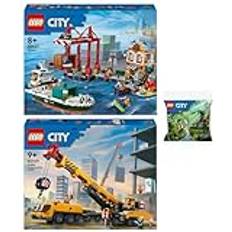 Lego City Set: 60422 port med lastfartyg, 60409 mobil byggkran och 30665 djungelforskare med baby-gorilla