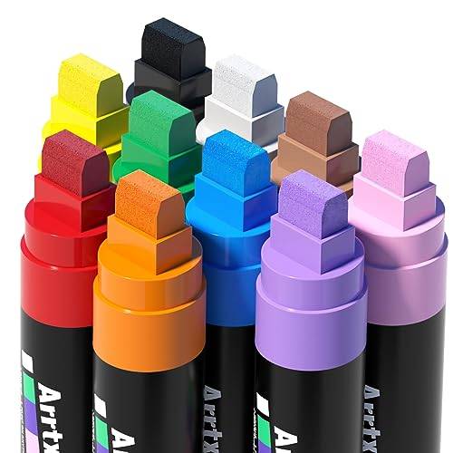 Arrtx Graffiti akrylmärkpenna, 15 mm jumbo-filtspets, grafiktillbehör, 10 jumbo, akrylfärgpennor för gör-det-själv, stenmålning, vattentät, keramik, glas, trä, duk