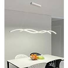 Modern dimbar LED-pendellampa Wave Pendellampa Matbordsljuskrona med fjärrkontroll Pendellampa Höjdjusterbar Pendellampa för Matsal Kök Office Living (Vit, L150cm) Thoughtful