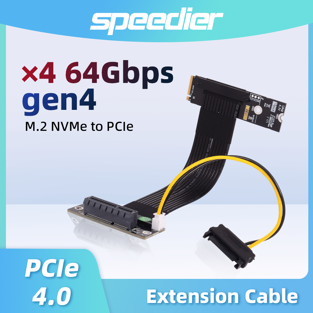 M.2 NVMe To PCIe 4.0 X4 Signal Extension Cable Riser for NVMe Solid State Drive Interface Full Speed Gen4 64G/bps ITX 3-100cm