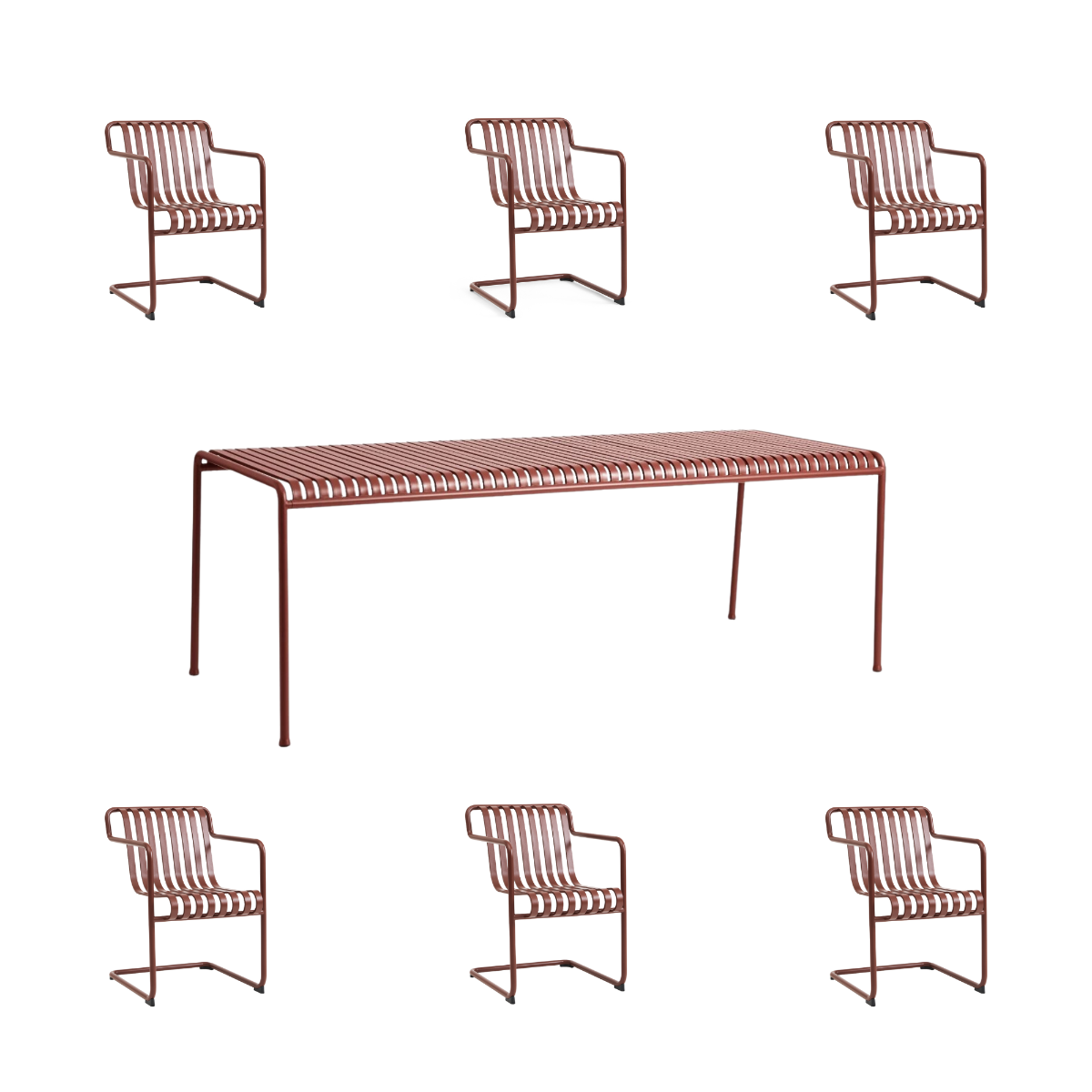 HAY Palissade Sæt Table L220 x 6 Palissade Cantilever Dining Armchair - Iron Red