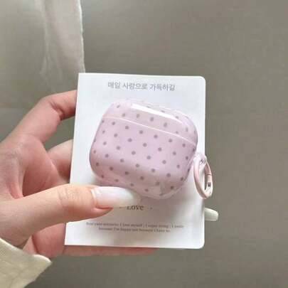 Rosa minimalistiskt hörlursfodral med prickigt mönster + upphängningsring, kompatibelt med Apple AirPodsPro2/AirPodsPro/AirPods4/AirPods3/AirPods2 (Apple AirPods 1/2,Apple AirPods Pro,Apple AirPods 3,Apple AirPods Pro 2,Apple AirPods 4,AirPods Pro3)