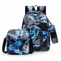 Back To School/Graduation Season Fashion New Commuting & Travel Large Capacity Multi-Function Backpack Set, Suitable For Various Occasions - Blue