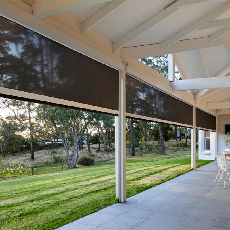 Custom Motorized Auto Patio Blinds Electric Roller Zip Blind Shade Built-In Windproof Window Blackout Fabric Outdoor with Tuya