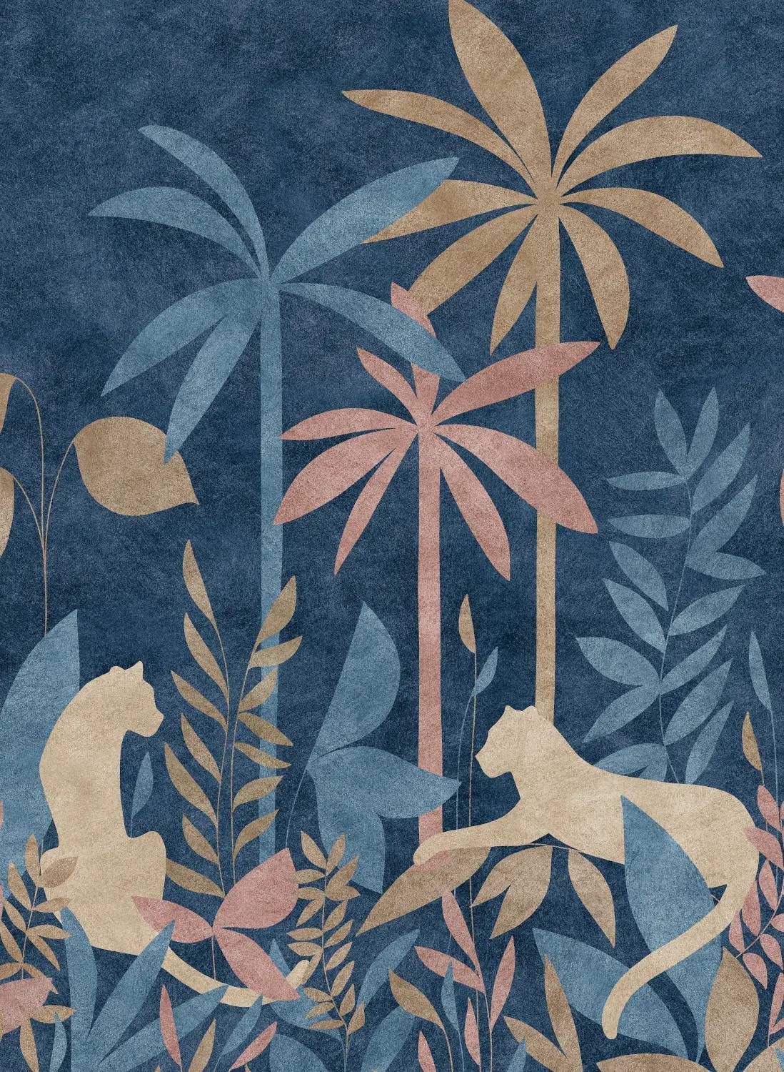Isidore Leroy Mural Paradis Des Tigres Nocturne Multicolor Bahnen 7/8/9 - blue/beige