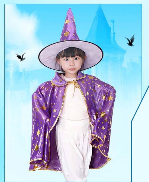 Halloween Cloak Set Wizard Cape With Hat - Purple / One size