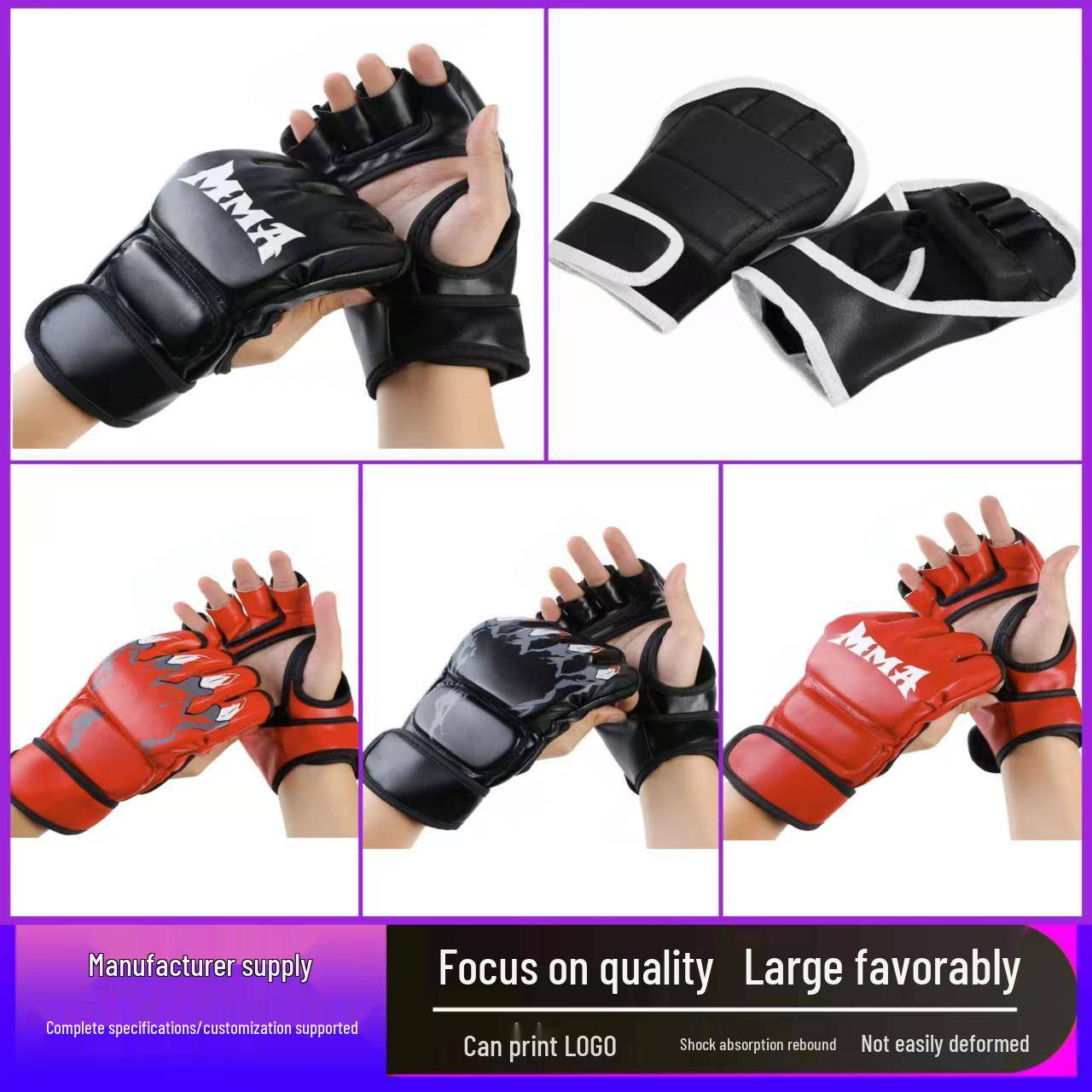 MMA Halvfinger Boxningshandskar för Vuxna och Barn - Förtjockade Sanda Fighting Fitnesshandskar, Fingerlösa Strid och Boxningssäckshandskar