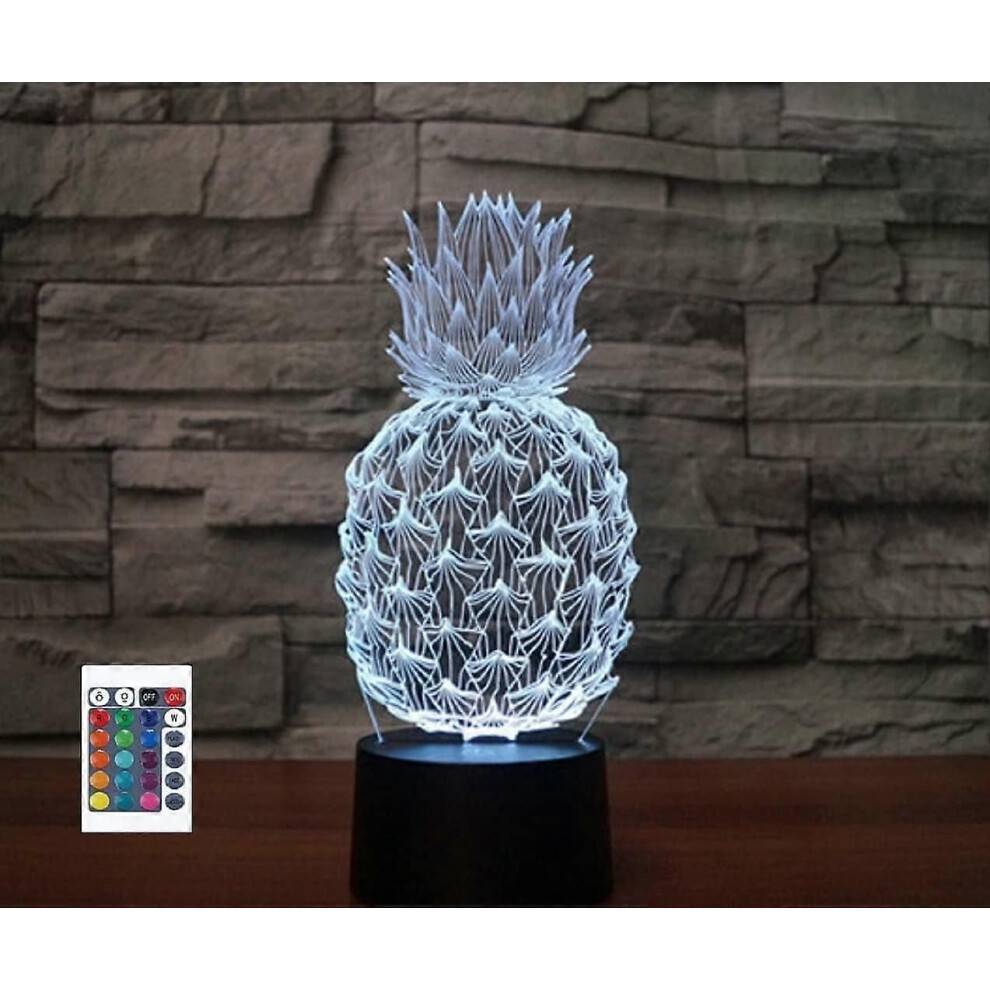 3D Ananas Fjärrkontroll 16 Färg Nattljus Illusion Akryl LED Bordslampa Sängbord Barn B