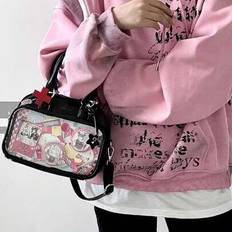 Japansk Harajuku Style Ltabag Stor kapacitet Söt Bowling Bag Badge Element Kvinnlig Student Multifunktionell Handväska Cross-body Bag Ryggsäck - Svart (Endast väskan utan tillbehörsbrickor)