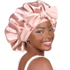 Satin Bonnet Silk Bonnet til Søvn Dobbelt Lagdelt Satinforet Hår Bonnet Med Bindebånd Bonnets til Kvinder Naturligt Krøllet Hår