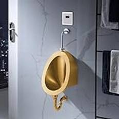 304 rostfritt stål urinal, urinaler för män badrum, urinvägar för män med sensor spolventil, för badrum, hotell, shopping, väggavlopp/golvavlopp (guld 1)