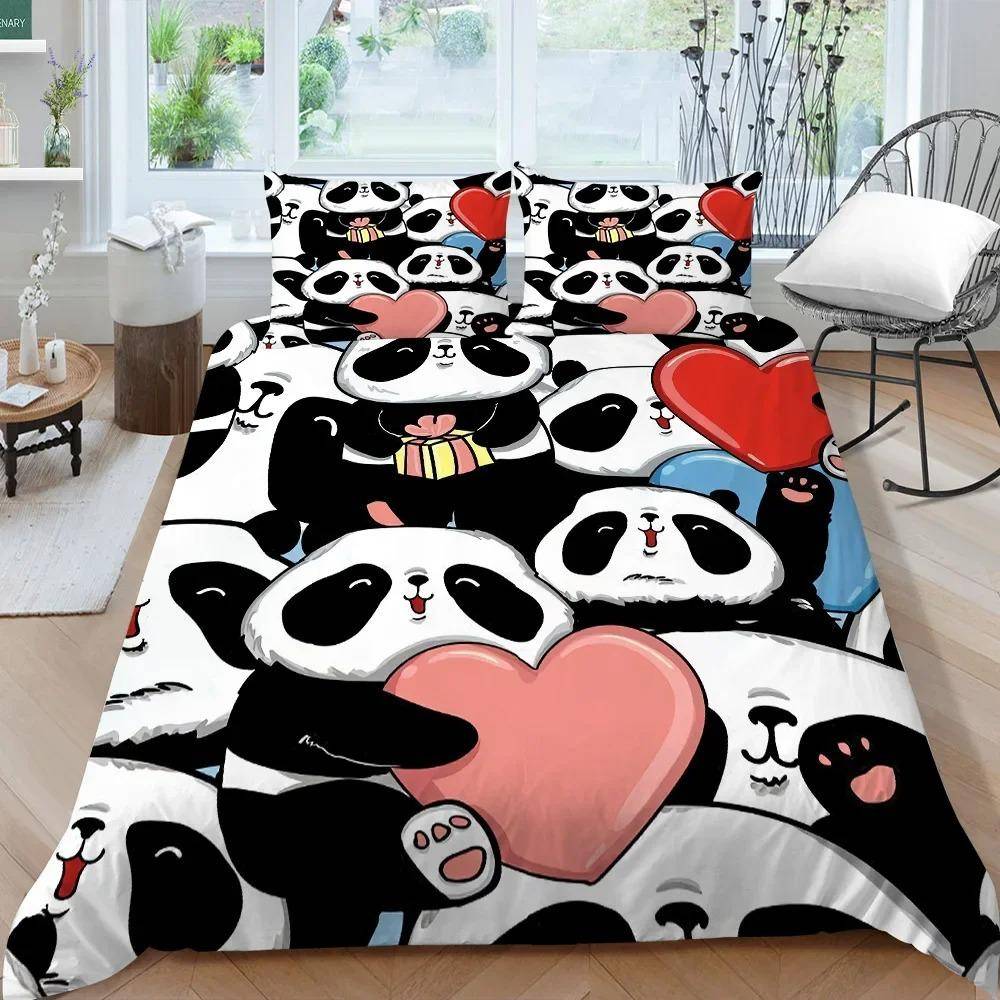 Panda Sängkläder Set för Barn Pojkar Flickor Söt Tecknad Jättepanda Påslakanset KingQueen Storlek Gul Mjuk Polyester Täcke US Twin 173x218cm
