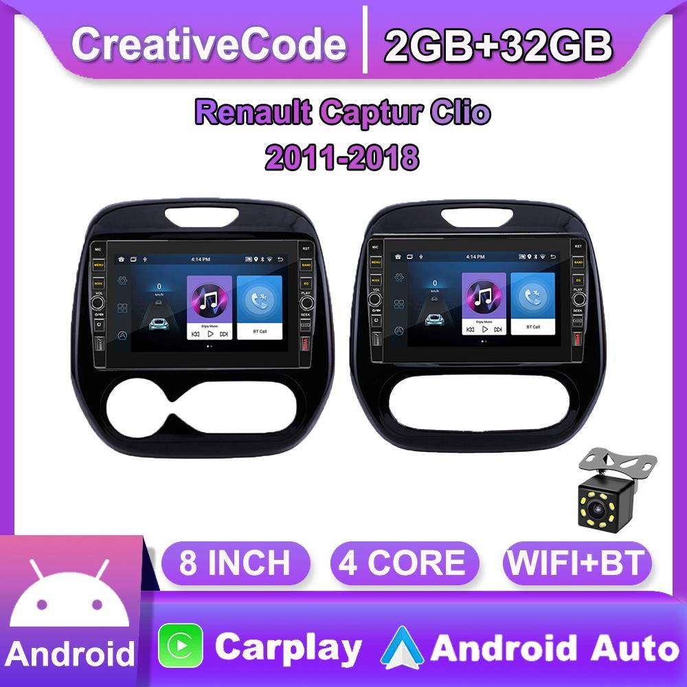 8 tum för Renault Captur Clio 2011-2018 Med knappknopp Android Bilradio Multimediaspelare Navigation Stereo GPS 2 Din Carplay 2+32GB