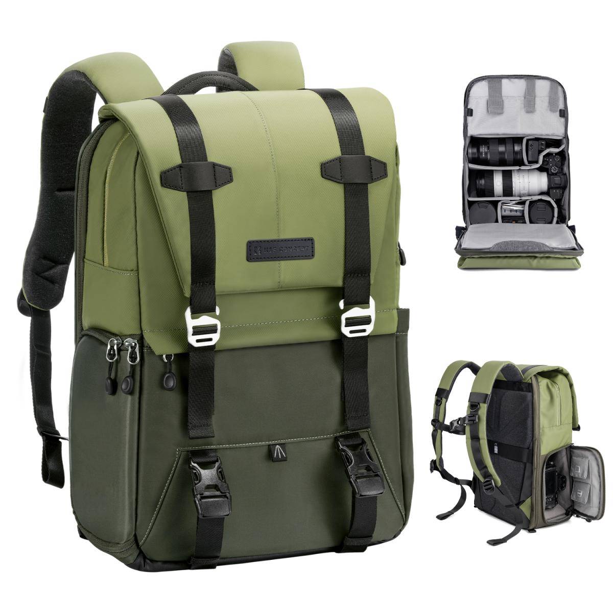 KENTFAITH Kamera Bag for Photographers Large Capacity Camera Case with Raincover 15-15.6 Inch Laptop Compartment Compatible for Canon/Nikon/Sony/DJI Mavic Drone - Backpack 20L Urban Wander 01 (Green)