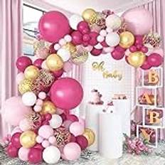 Varmrosa ballongbåge-kit, 127 st baby pastell rosa vitt guld ballonger girlang kit, festballonger för födelsedag bröllop baby shower prinsessa festdekoration