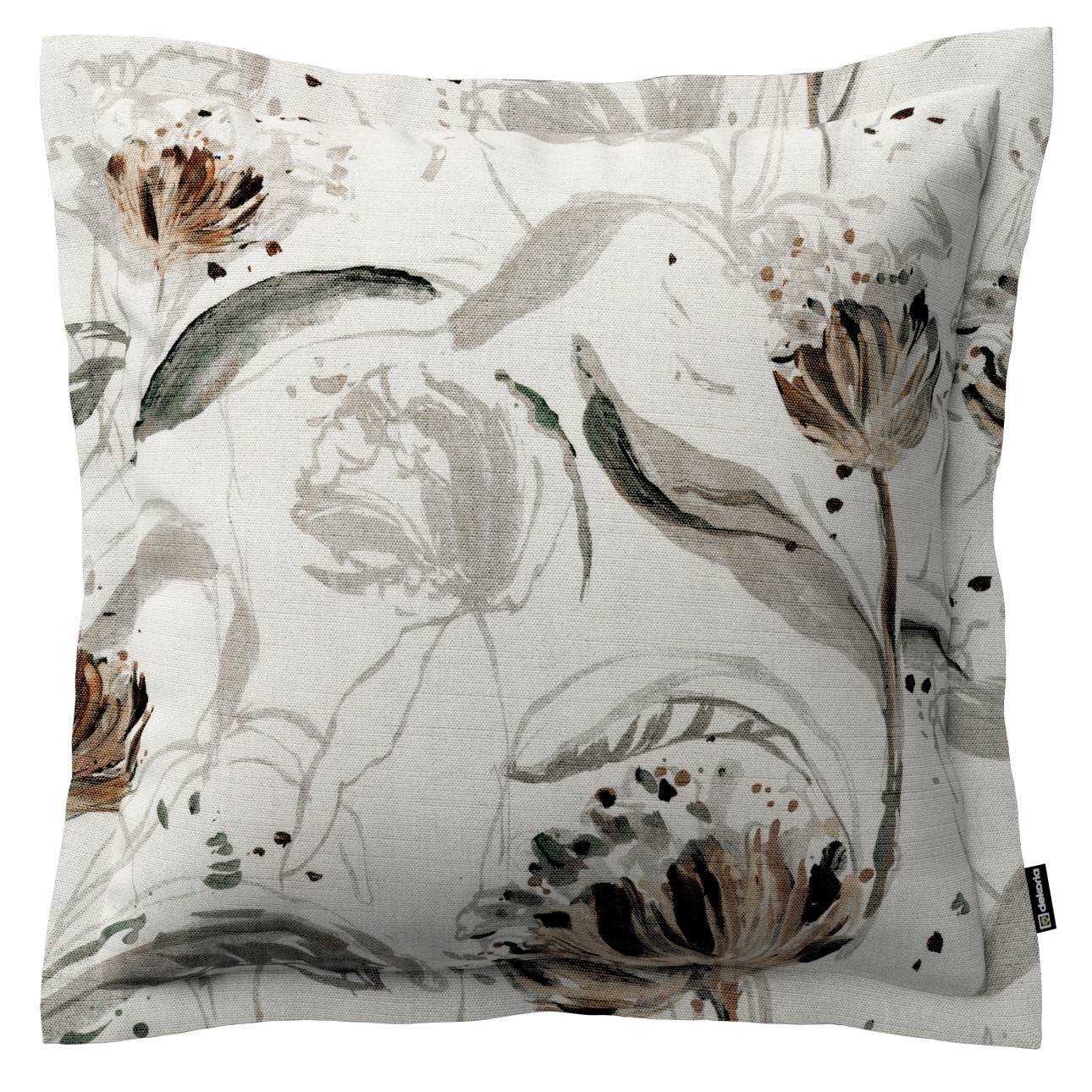 Pudebetræk<br/>Mona med ståsøm, Naturhvid med print, 45 x 45 cm, Botanic Viscose