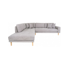 LIDE Venstrevendt hjørnesofa med chaiselong i polyester 257 x 220 cm - Natur/Lysegrå