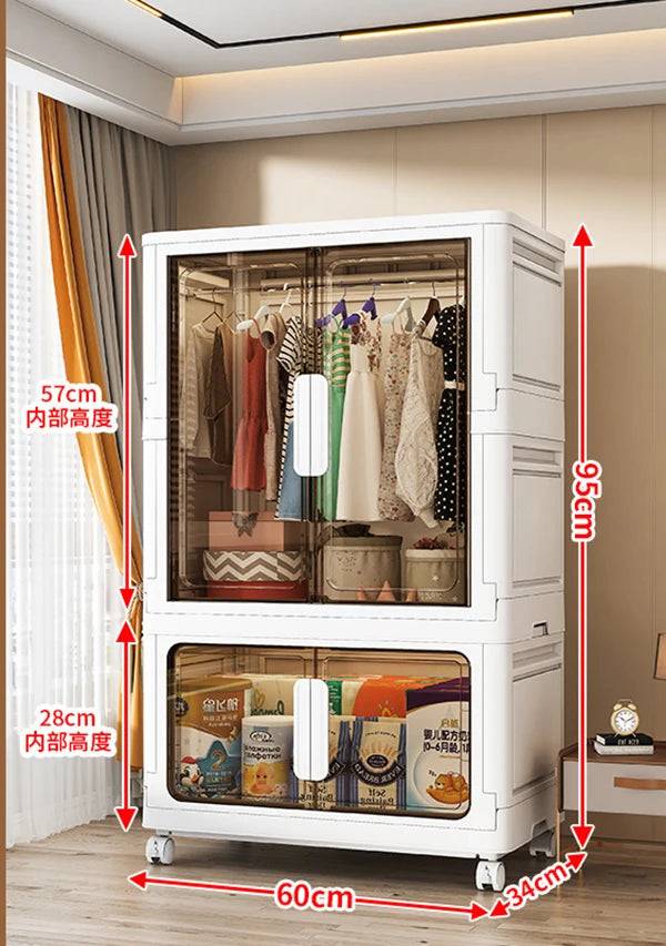 Wardrobe Clothes Organizer Foldable Organizer Cupboard Movable Storage Cabinets for Home - 60x34x95cm-brown