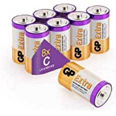 GP Alkaliska C- batteri 8-pack| GP Extra |LR14 1.5V baby-batteri | Lång livslängd, högre effektivitet, används i digitala pennor, stylus, laserljus