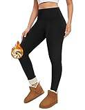 Voqeen fleecefodrade leggings för kvinnor med hög midja, tjocka byxor, mjuka sherpa, tighta byxor, termisk magkontroll, stretchiga varma, vardagskläder, Svart, S