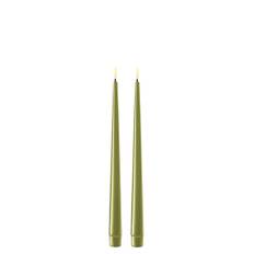 Oliven grønne LED stearinlys - 2 stk. lak lys på 28 cm