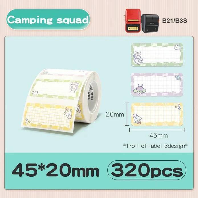 NIIMBOT Etiketter Klistermärken B1 / B21 / B3-serien 45 x 20 mm / 320 st / Campinglag