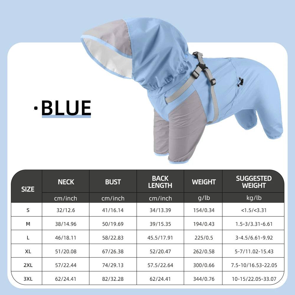 Waterproof Dog Raincoat with Harness & Detachable Hood - Blue / 3XL / SPC (3XL)