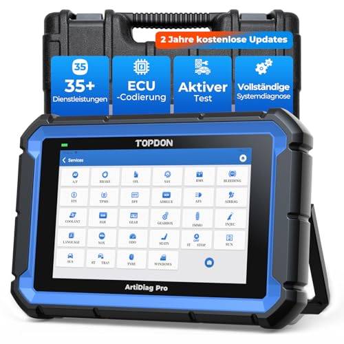 TOPDON Diagnosegerät Auto ArtiDiag Pro V2.0, OBD2 Diagnosegerät, ECU/Online-Codierung, Aktive Test, 35+ Wartungsdienste, Alles System Diagnosegerät, 2 Jahre Kostenlose Updates