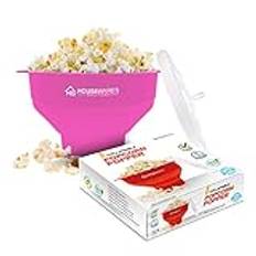 Collapsible Silicone Microwave Hot Air Popcorn Popper Bowl With Lid and Handles (Pink)