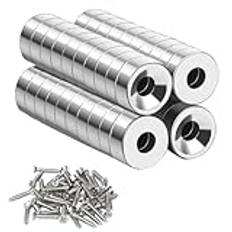 Neodym-magneter, 40 stycken extra starka magneter, neodymmagneter extra, med hål 10 x 3–3 mm, stor stark rund, för magnetplatta, kök, kylskåp